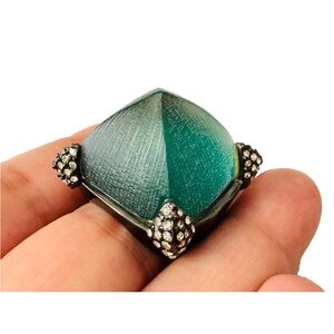 Alexis Bittar Green Lucite and Crystals Black Pyramid Dome Ring